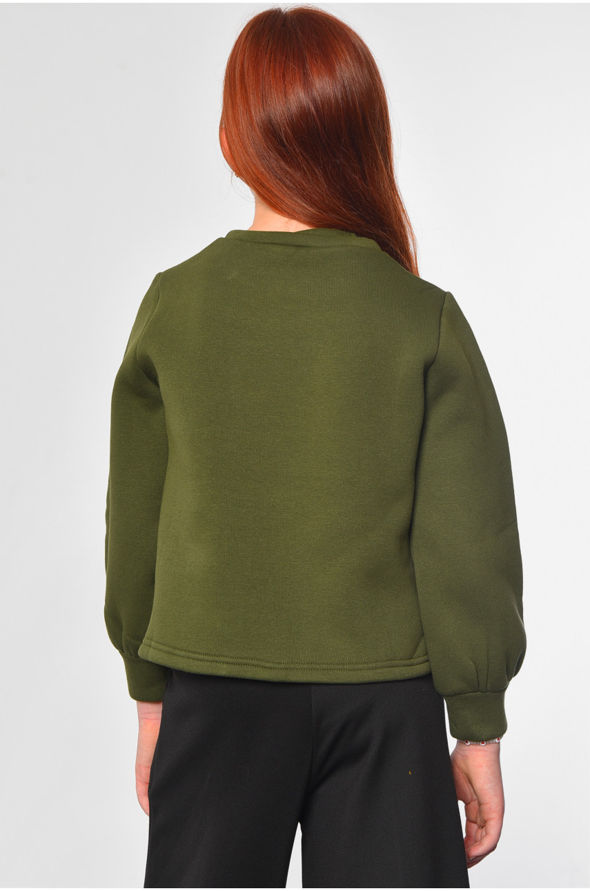 Свитшот подростковый для девочки на флисе цвета хаки 183004