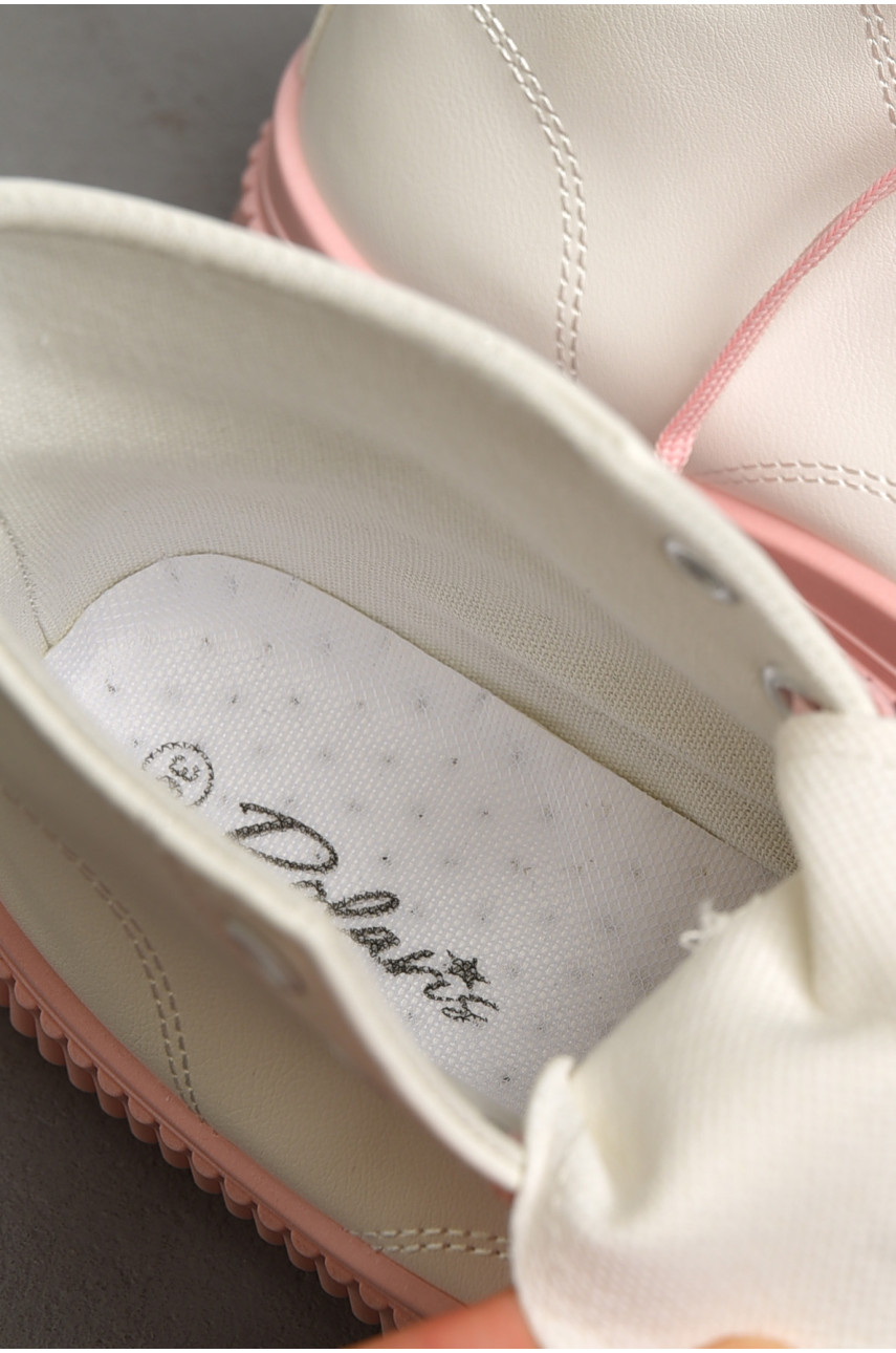 Кеды женские высокие бело-розового цвета на шнуровке 813-3 183134