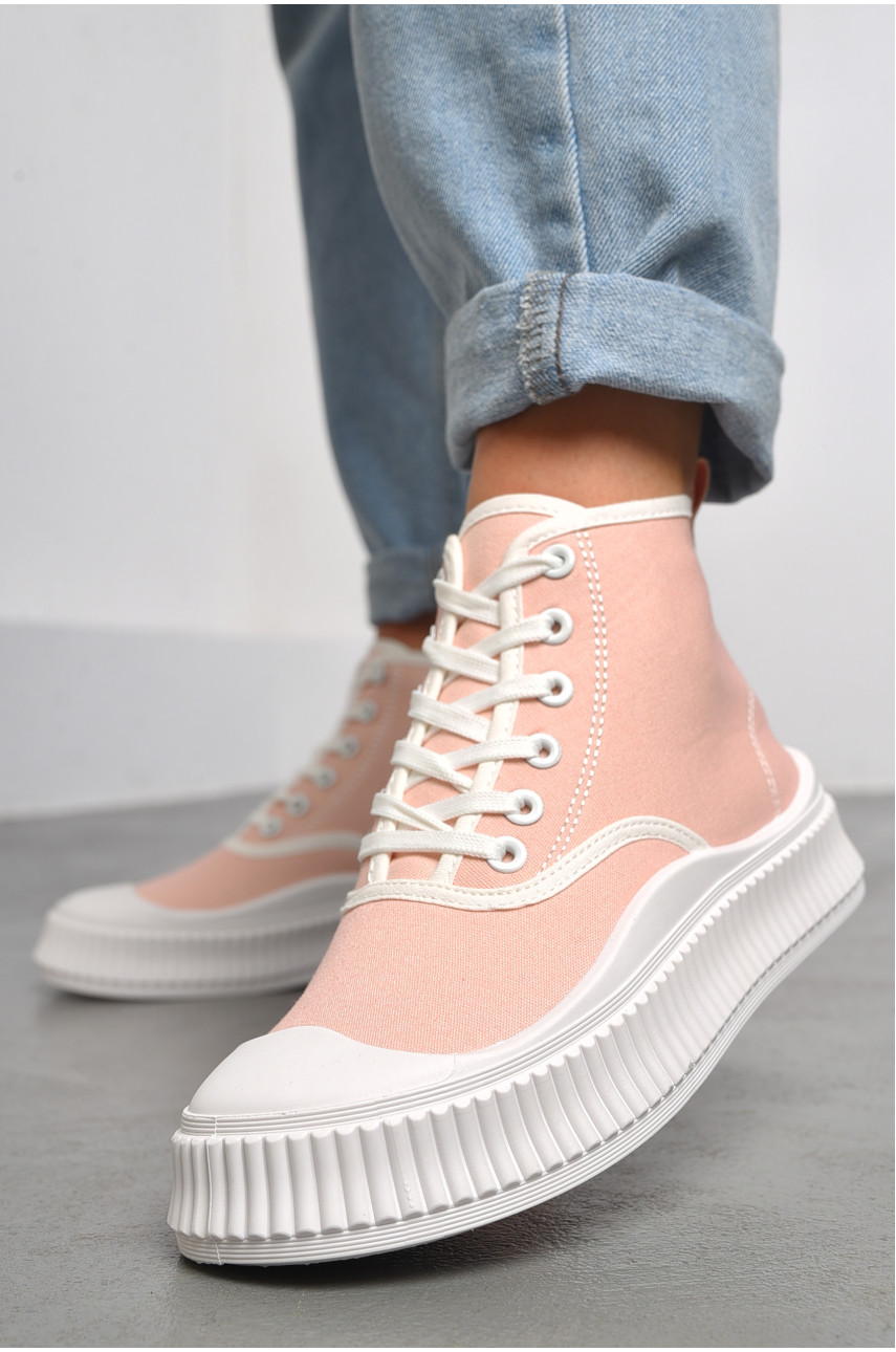 Кеды женские высокие розового цвета на шнуровке 812-3 183136