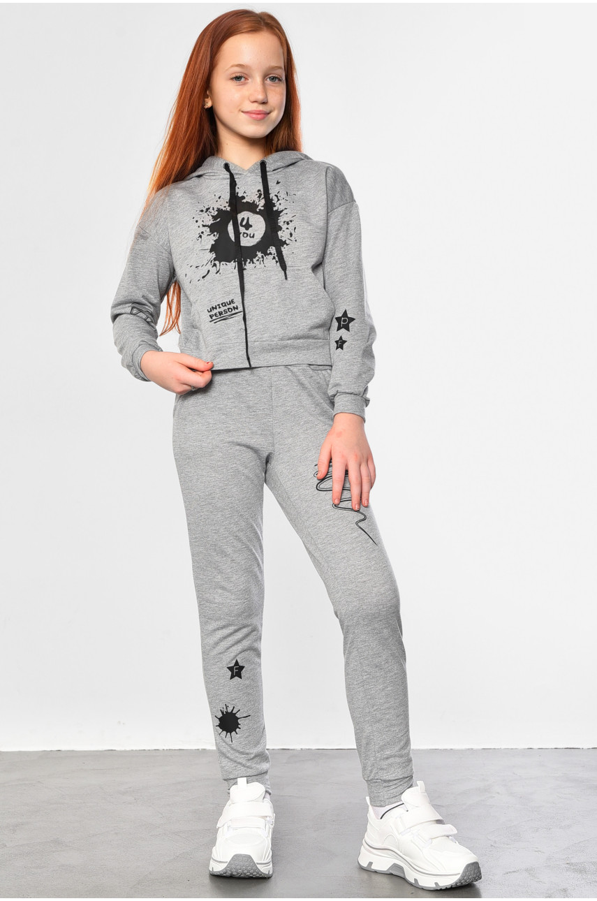 Спортивный костюм подростковый для девочки серого цвета 183139 Спортивный костюм подростковый для девочки серого цвета 183139