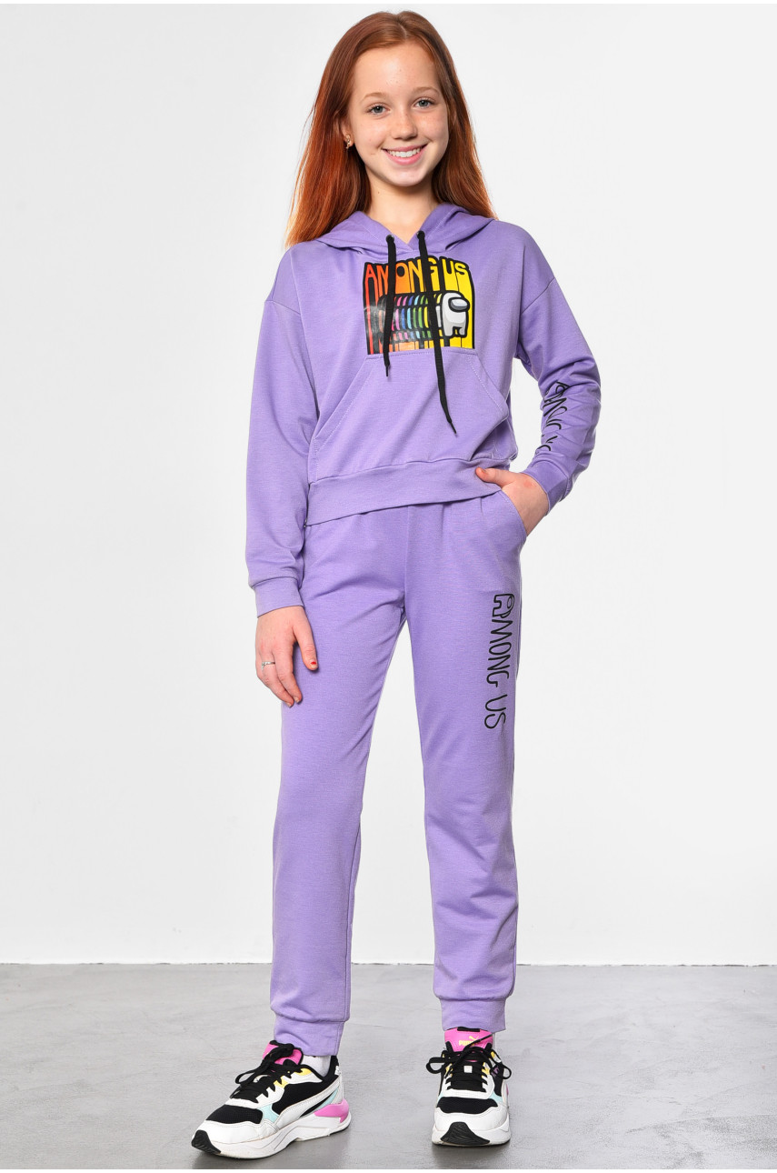 Спортивный костюм подростковый для девочки фиолетового цвета 183140 Спортивный костюм подростковый для девочки фиолетового цвета 183140