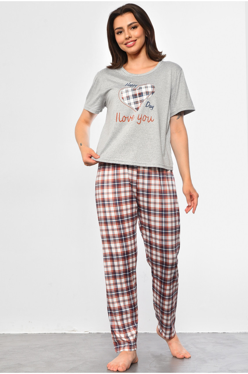 Піжама жіноча сірого кольору з принтом 60008 183226