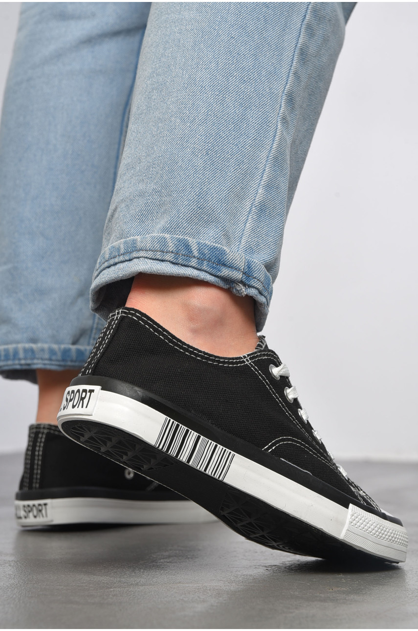 Кеди жіночі чорного кольору на шнурівці текстиль 013-21 183278 Кеди жіночі чорного кольору на шнурівці текстиль 013-21 183278