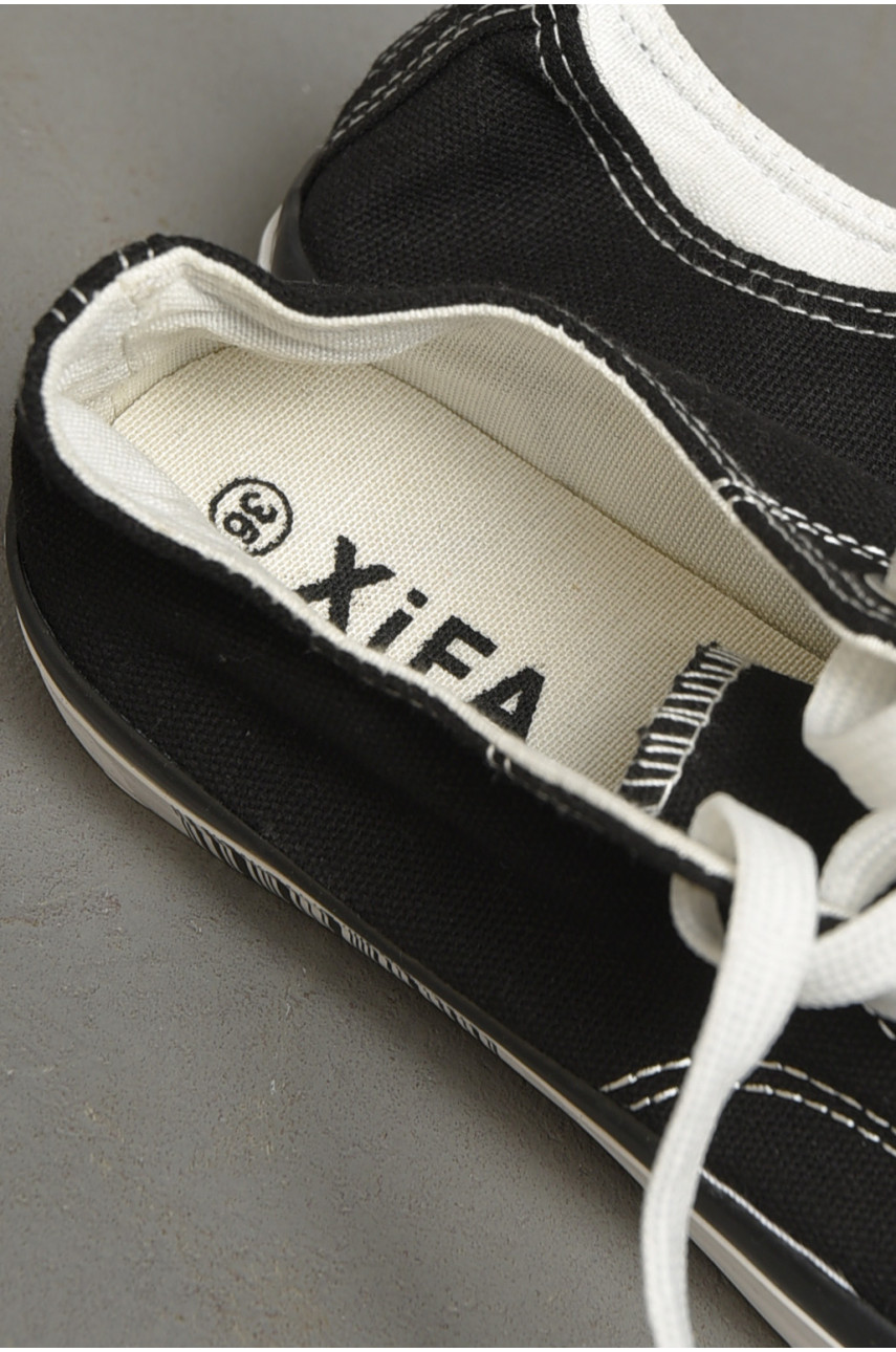 Кеди жіночі чорного кольору на шнурівці текстиль 013-21 183278 Кеди жіночі чорного кольору на шнурівці текстиль 013-21 183278