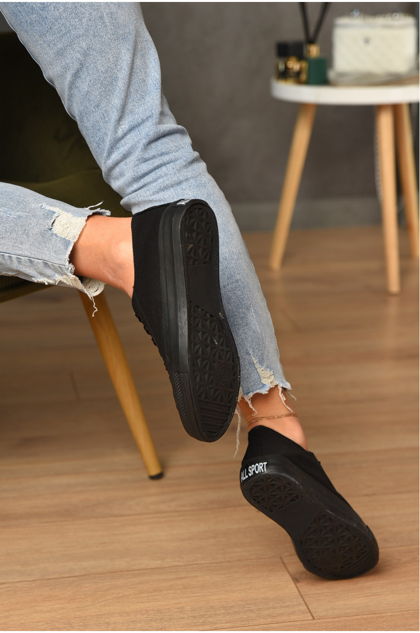Кеди жіночі чорного кольору на шнурівці текстиль 013-02 183279
