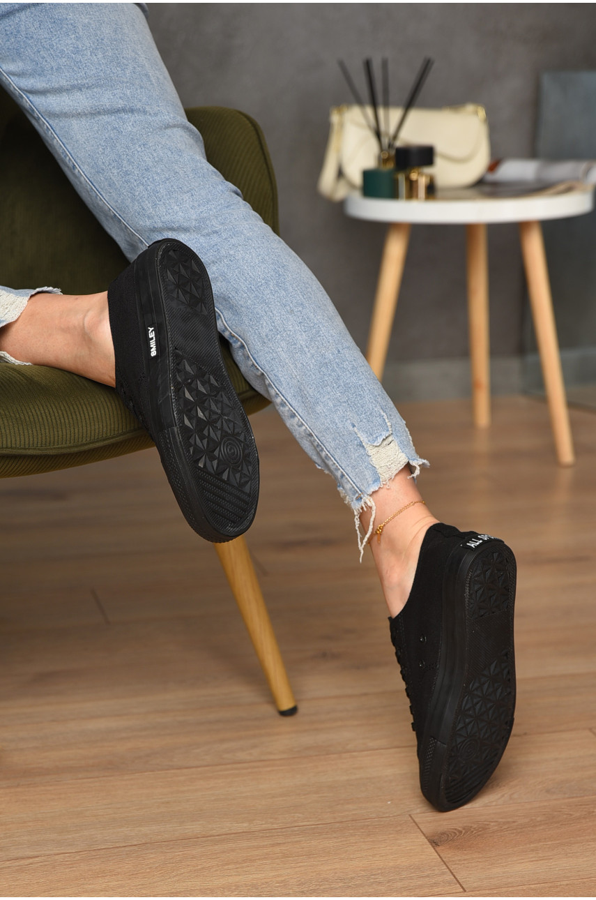 Кеди жіночі чорного кольору на шнурівці текстиль 013-26 183281 Кеди жіночі чорного кольору на шнурівці текстиль 013-26 183281