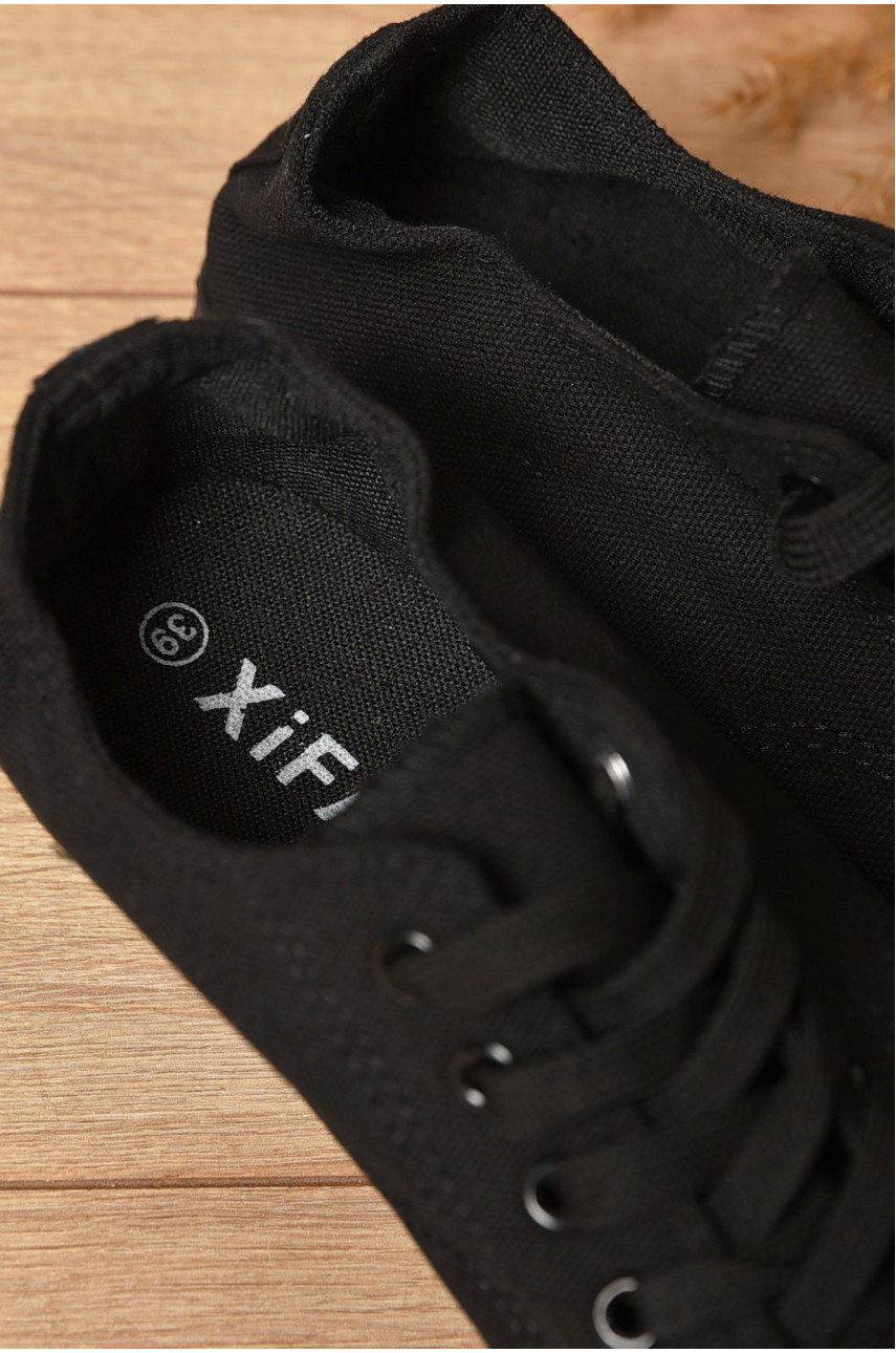 Кеди жіночі чорного кольору на шнурівці текстиль 013-26 183281 Кеди жіночі чорного кольору на шнурівці текстиль 013-26 183281