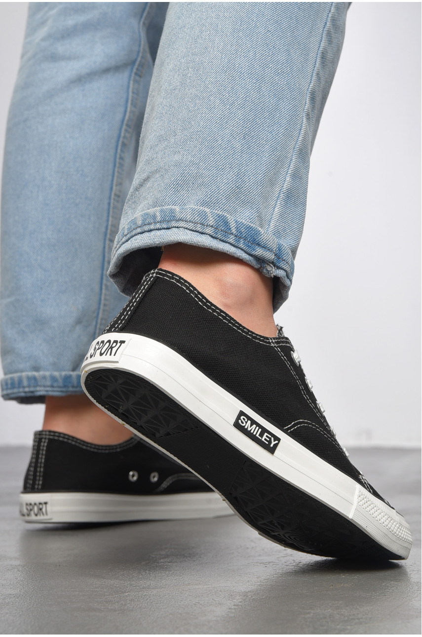 Кеды женские черного цвета на шнуровке текстиль 013-25 183282