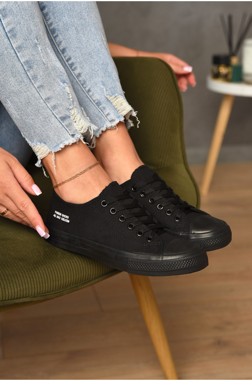 Кеды женские черного цвета на шнуровке текстиль 013-09 183283