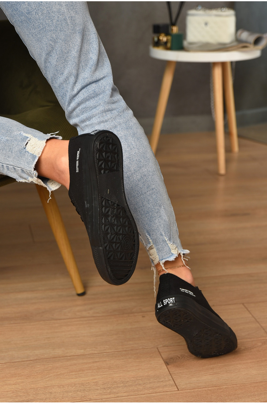 Кеди жіночі чорного кольору на шнурівці текстиль 013-09 183283 Кеди жіночі чорного кольору на шнурівці текстиль 013-09 183283