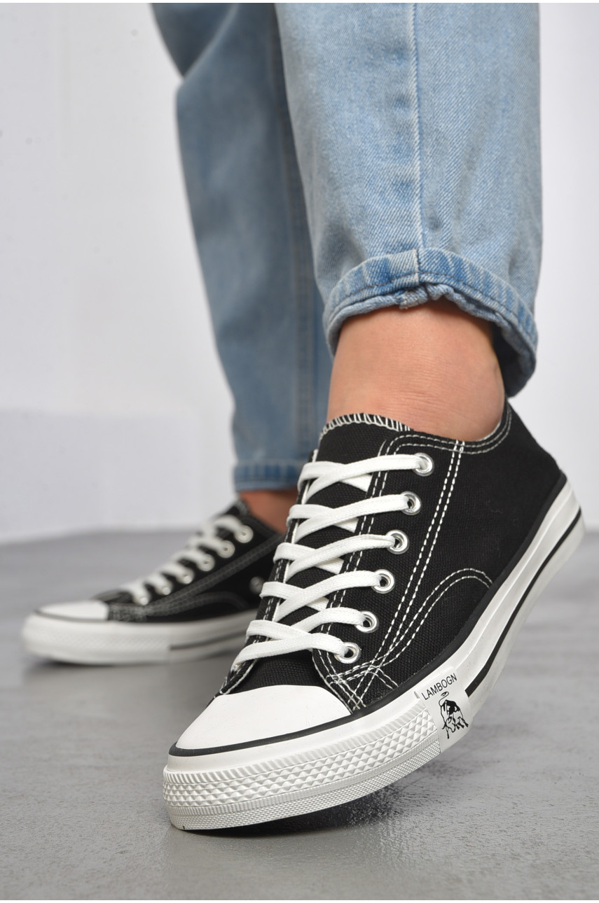 Кеды женские черного цвета на шнуровке текстиль 013-15 183284