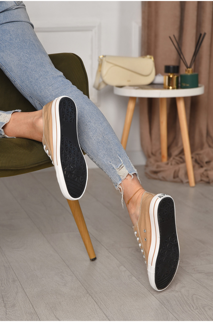 Кеды женские бежевого цвета на шнуровке текстиль 013-05 183285