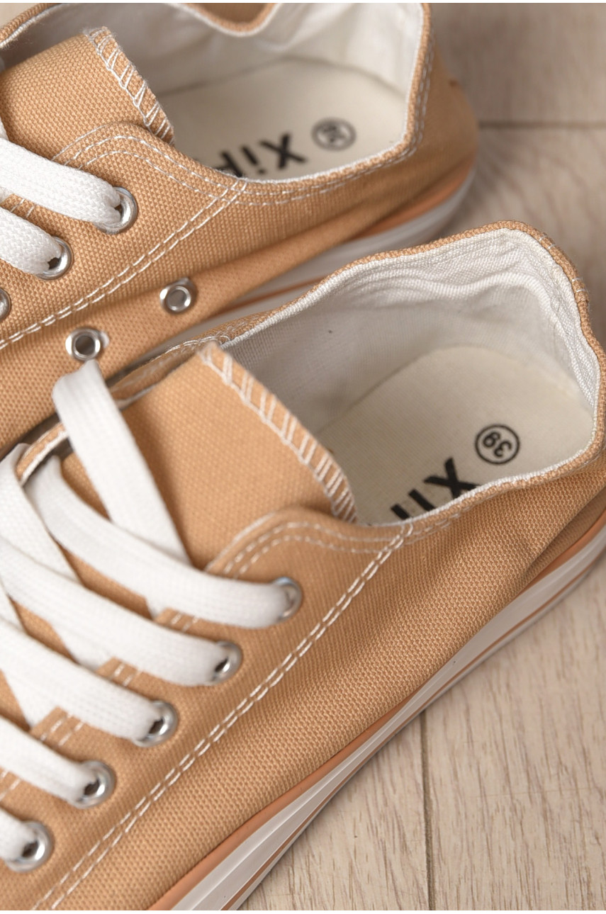 Кеды женские бежевого цвета на шнуровке текстиль 013-05 183285