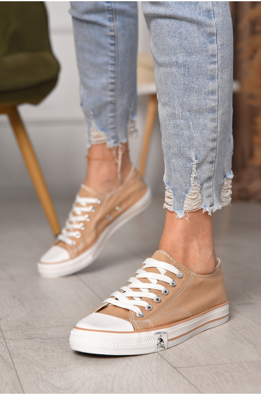 Кеды женские бежевого цвета на шнуровке текстиль 013-18 183286