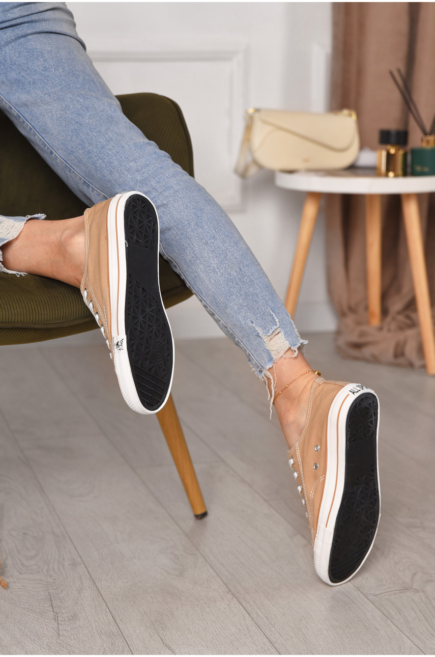 Кеди жіночі бежевого кольору на шнурівці текстиль 013-18 183286