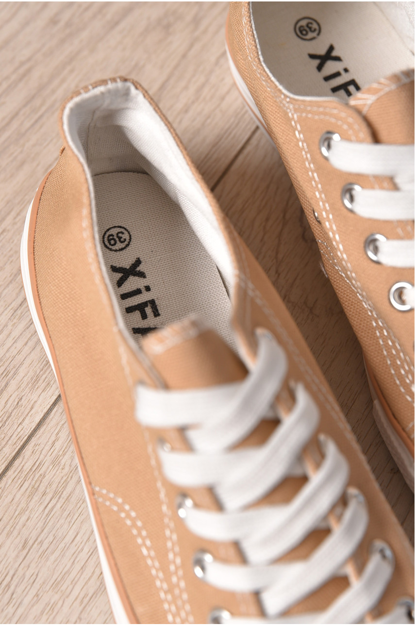 Кеди жіночі бежевого кольору на шнурівці текстиль 013-18 183286