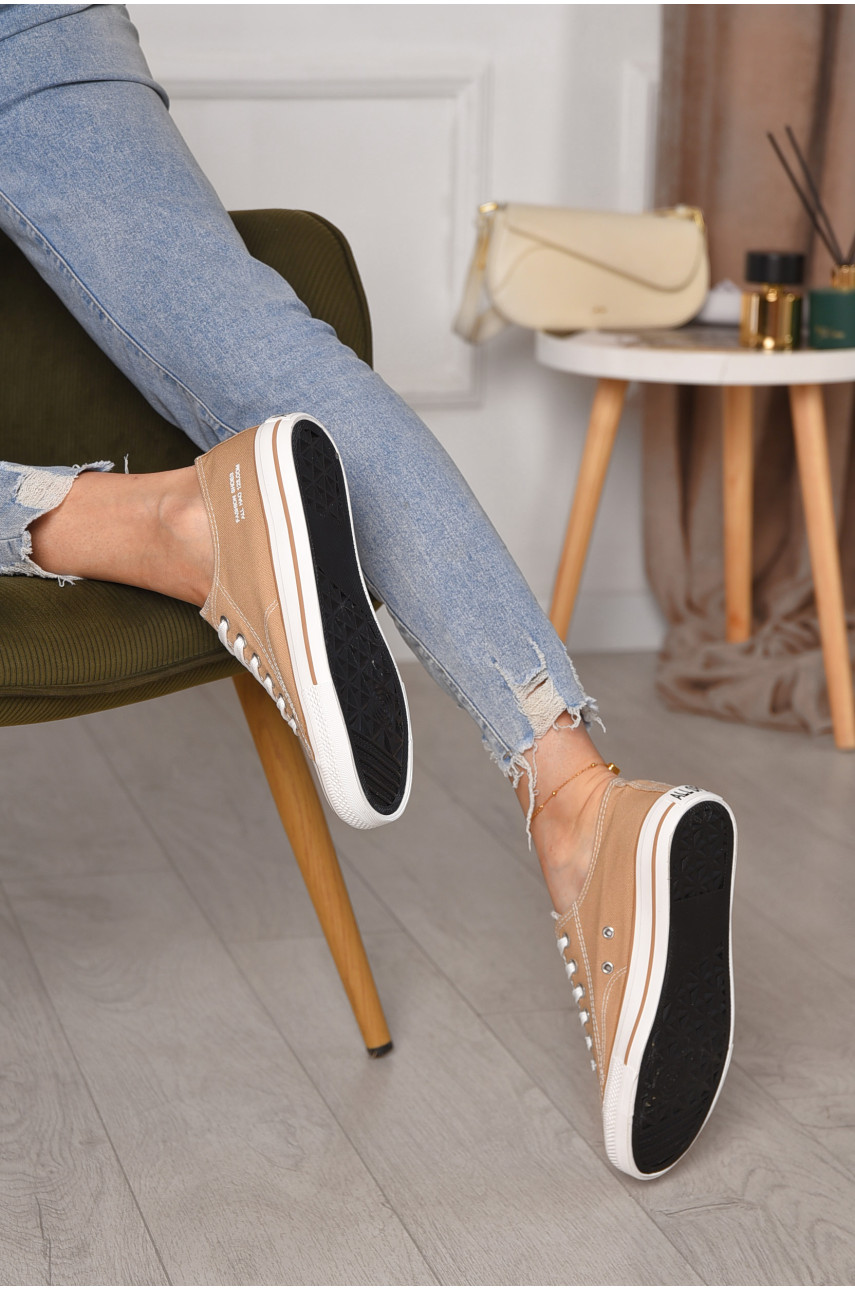 Кеды женские бежевого цвета на шнуровке текстиль 013-11 183287