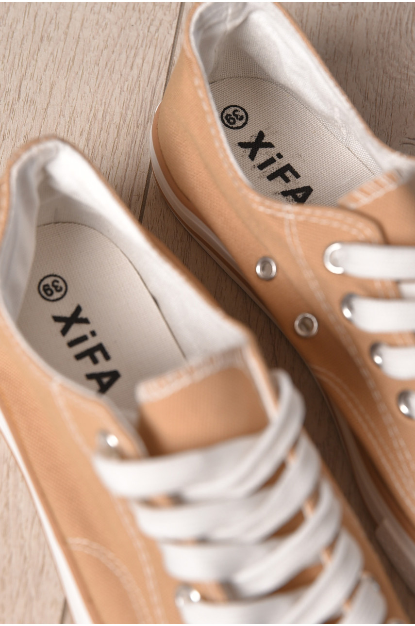 Кеды женские бежевого цвета на шнуровке текстиль 013-11 183287