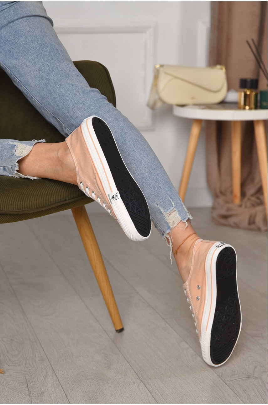 Кеды женские персикового цвета на шнуровке текстиль 013-20 183288