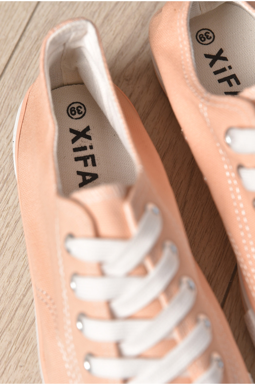 Кеды женские персикового цвета на шнуровке текстиль 013-20 183288