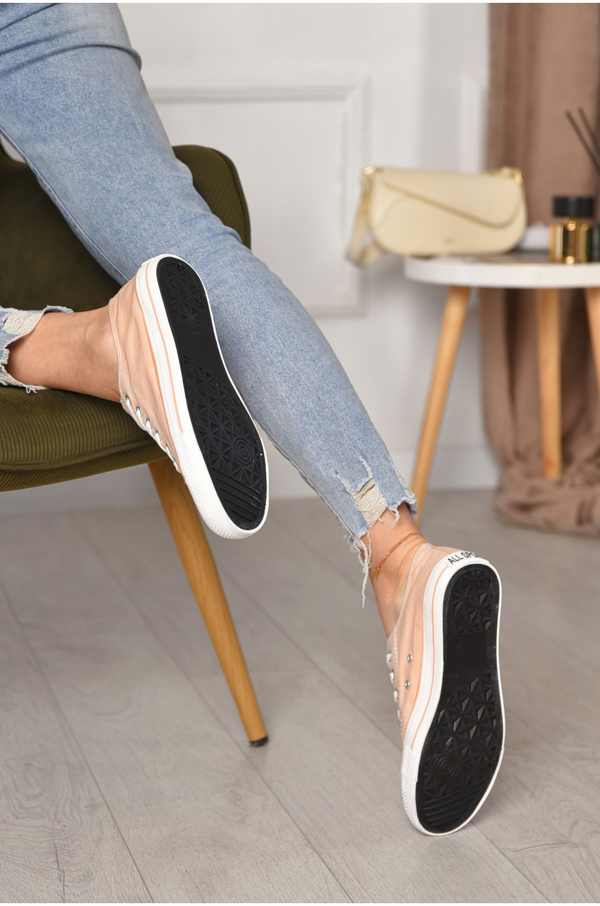 Кеди жіночі персикового кольору на шнурівці текстиль 013-07 183290