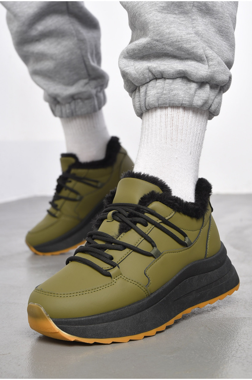 Кроссовки женские на меху цвета хаки 546-283 183551