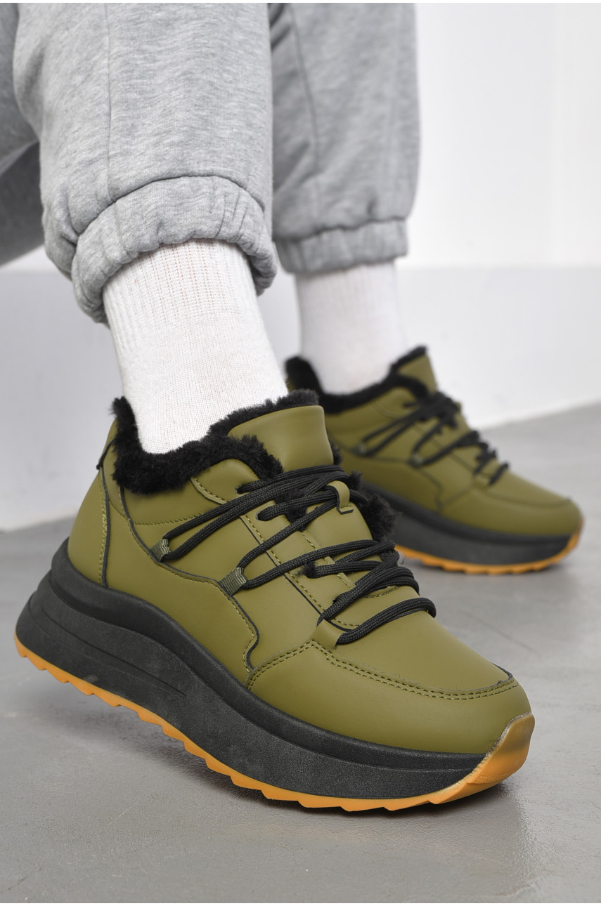 Кроссовки женские на меху цвета хаки 546-283 183551