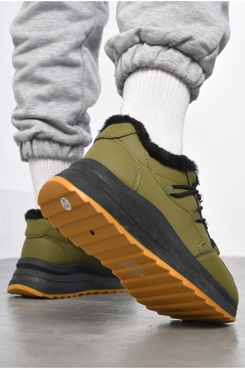 Кроссовки женские на меху цвета хаки 546-283 183551