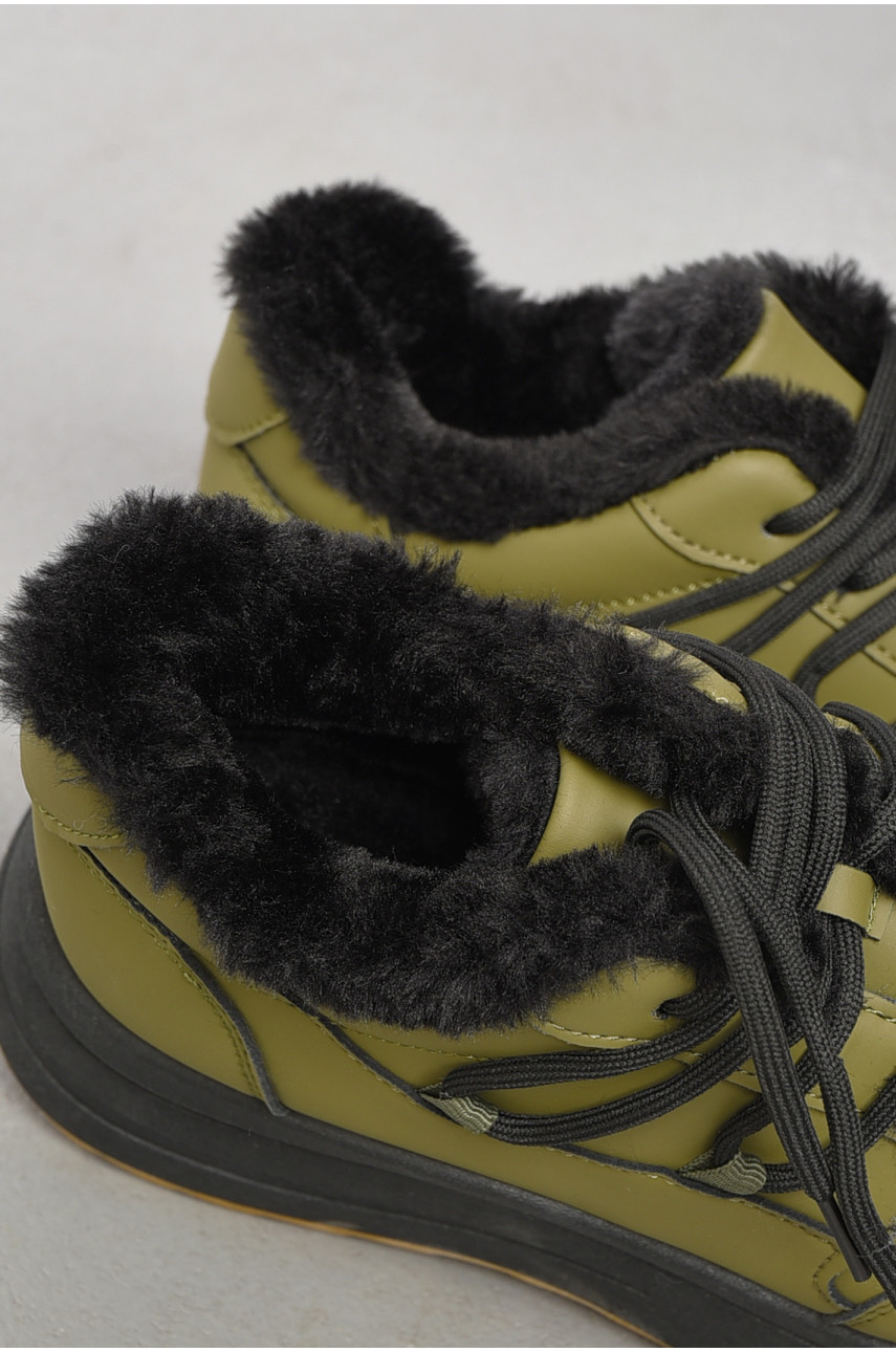 Кроссовки женские на меху цвета хаки 546-283 183551