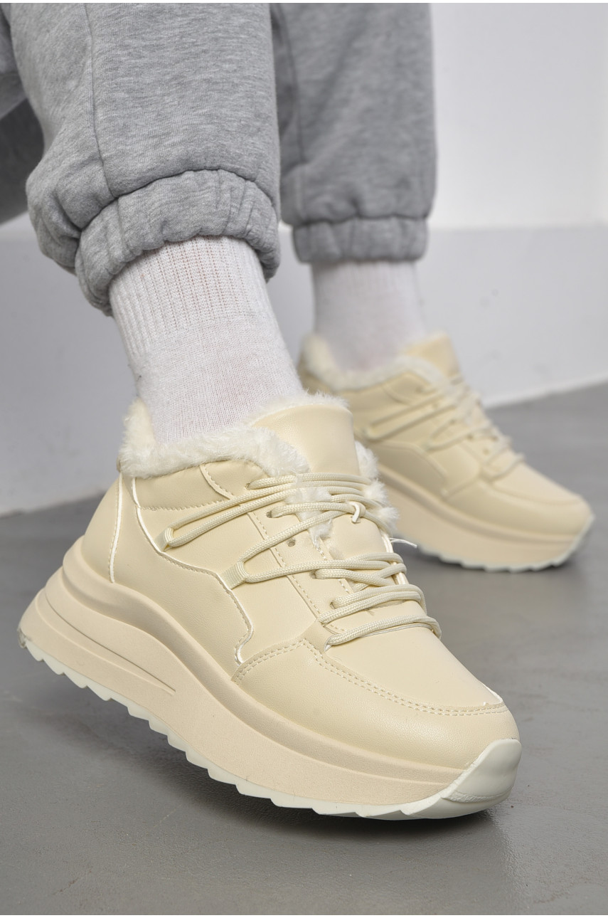 Кроссовки женские на меху светло-бежевого цвета 546-278 183582