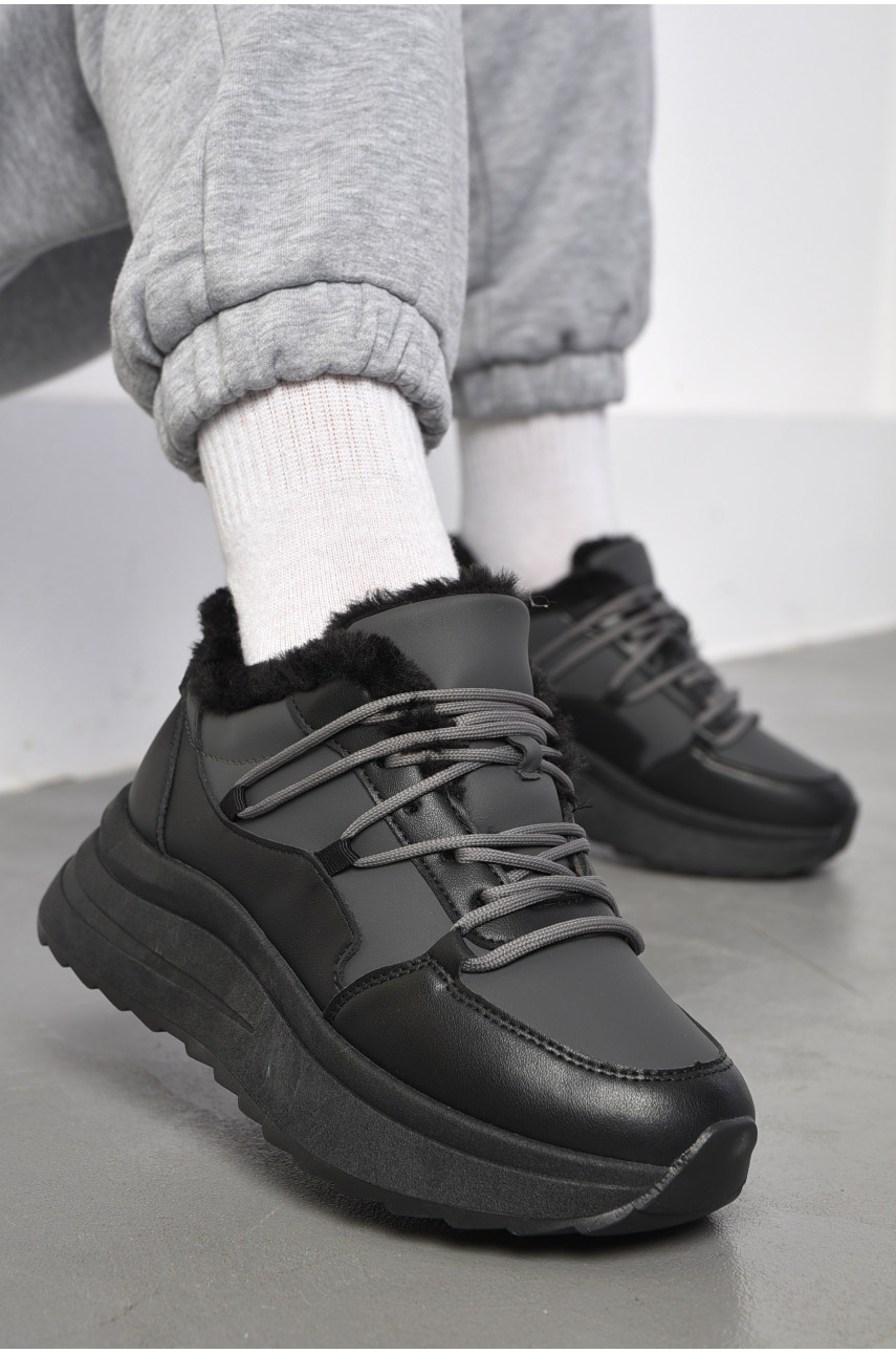 Кроссовки женские на меху черно-серого цвета 546-282 183593