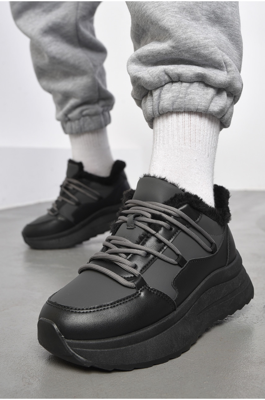Кроссовки женские на меху черно-серого цвета 546-282 183593