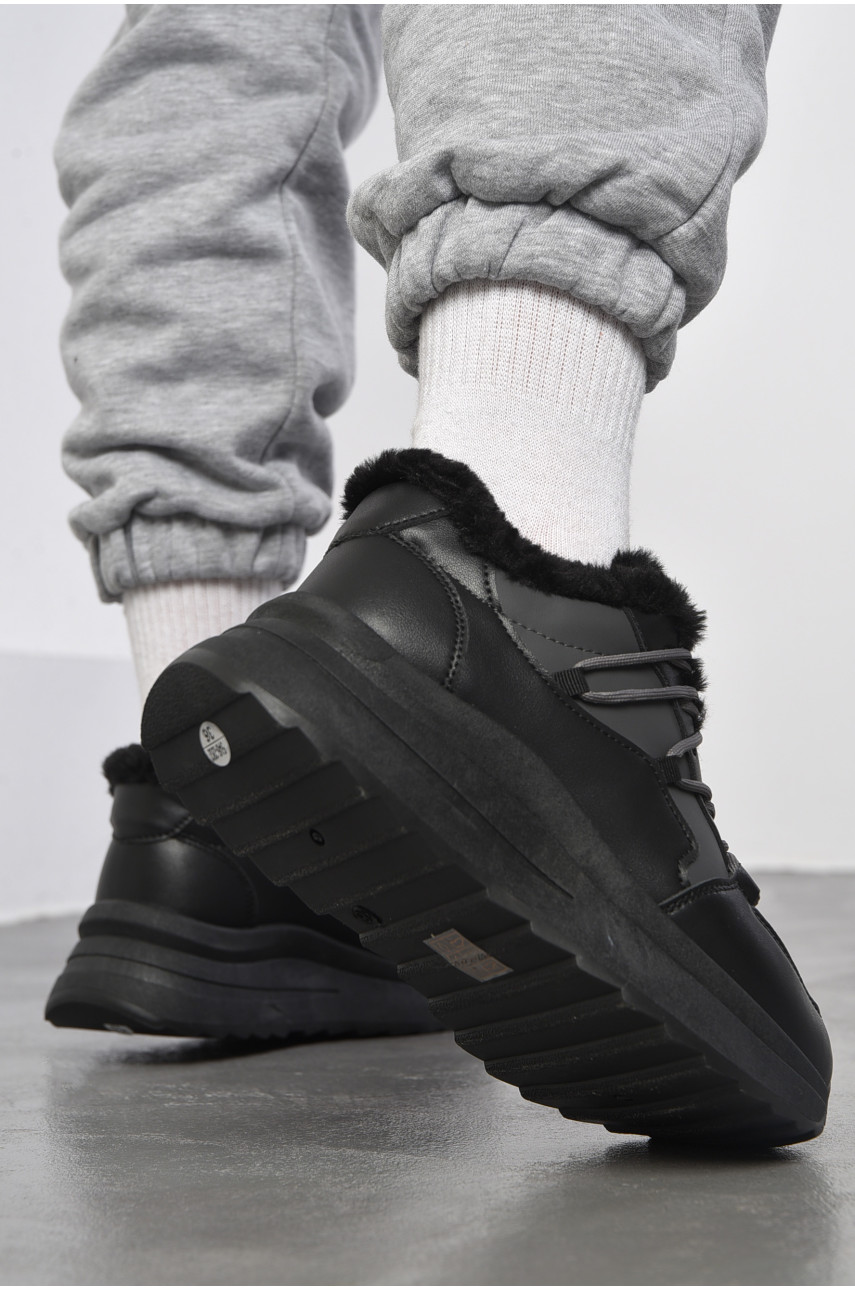 Кроссовки женские на меху черно-серого цвета 546-282 183593