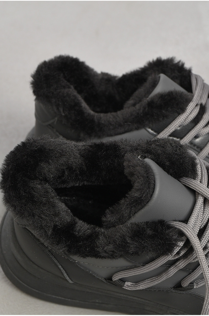 Кроссовки женские на меху черно-серого цвета 546-282 183593