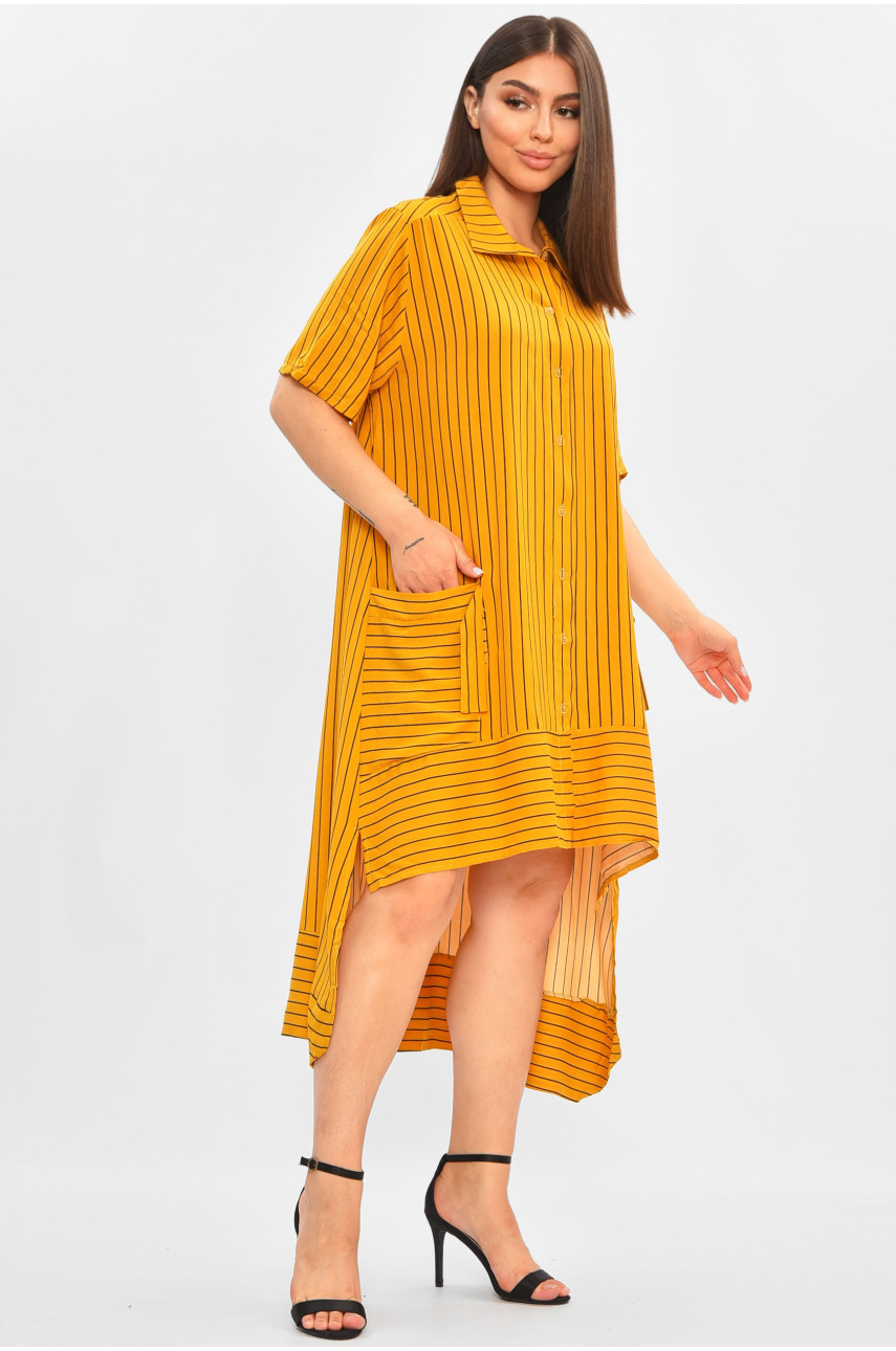 Платье женское полубатальное горчичного цвета 115 183836