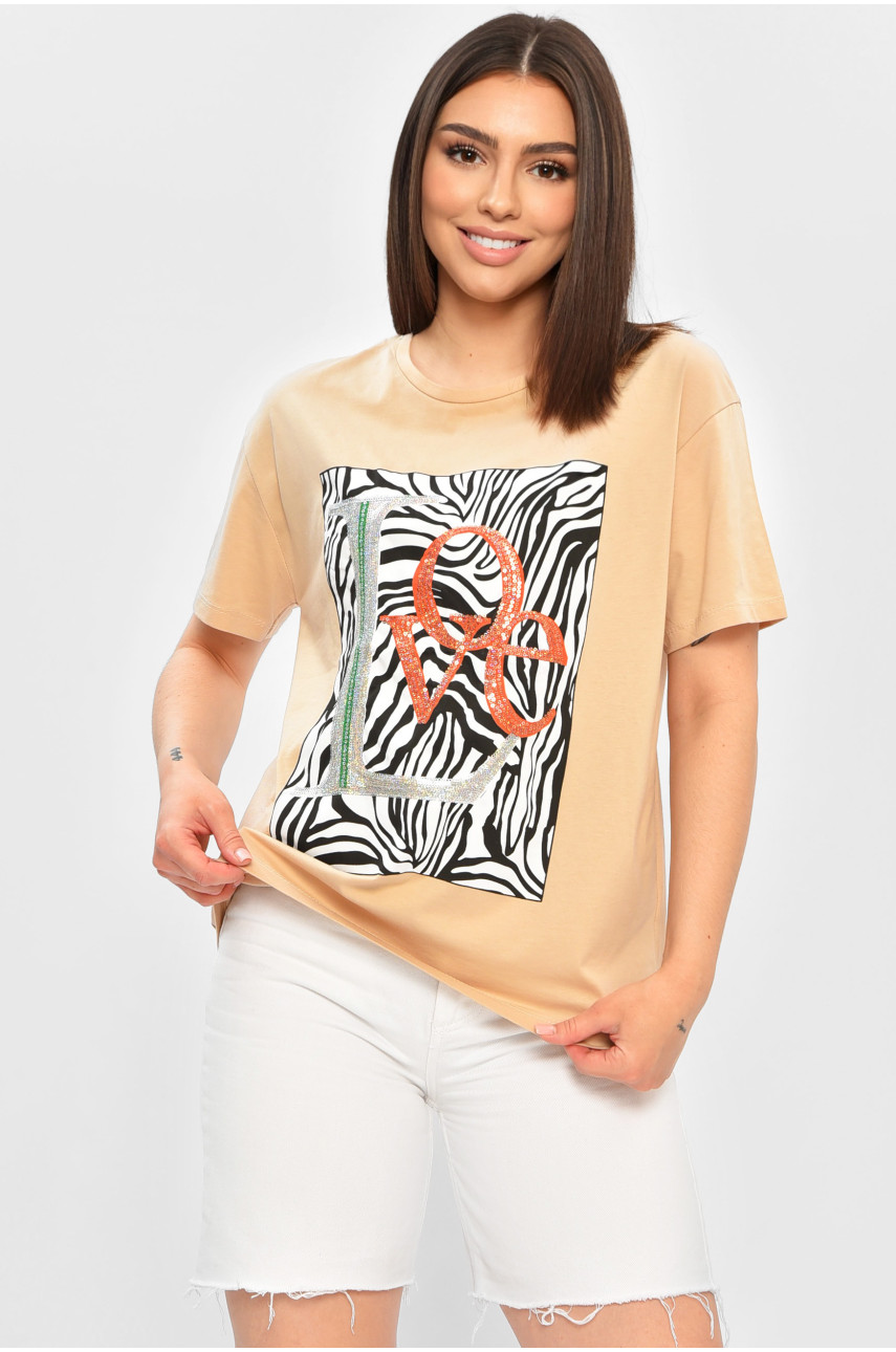 Футболка женская бежевого цвета 0041 184135 Футболка женская бежевого цвета 0041 184135