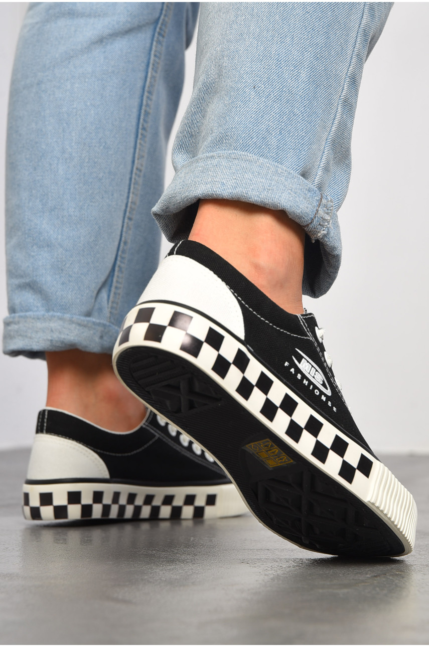 Кеди жіночі чорного кольору на шнурівці текстиль к313 184226 Кеди жіночі чорного кольору на шнурівці текстиль к313 184226