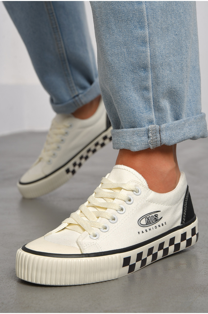 Кеди жіночі білого кольору на шнурівці текстиль к310-1 184227