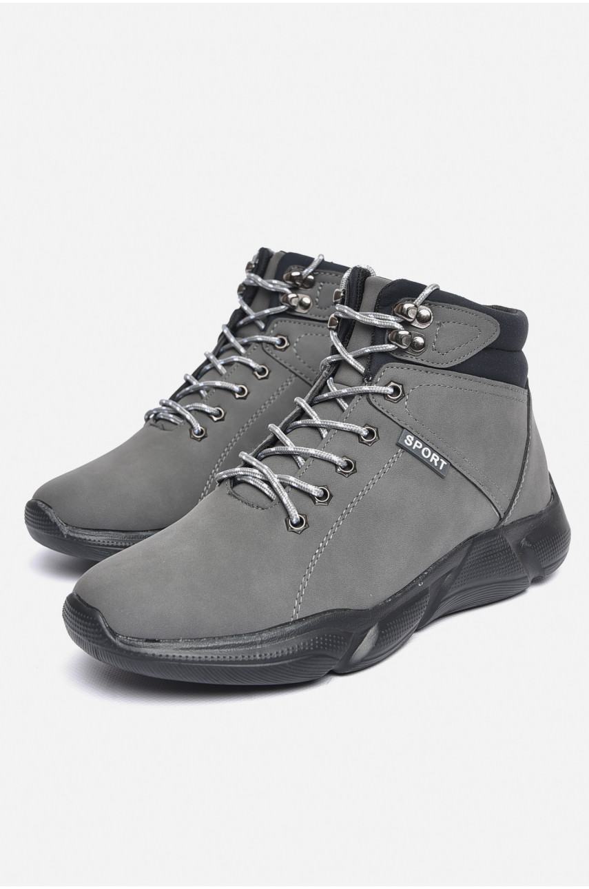 Ботинки мужские  демисезонные серого цвета 113СУ 184373