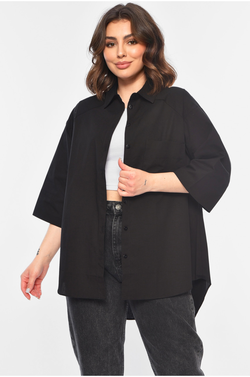 Рубашка женская полубатальная с коротким рукавом черного цвета 0600 184441 Рубашка женская полубатальная с коротким рукавом черного цвета 0600 184441