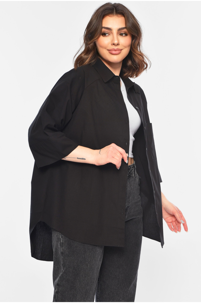 Рубашка женская полубатальная с коротким рукавом черного цвета 0600 184441 Рубашка женская полубатальная с коротким рукавом черного цвета 0600 184441