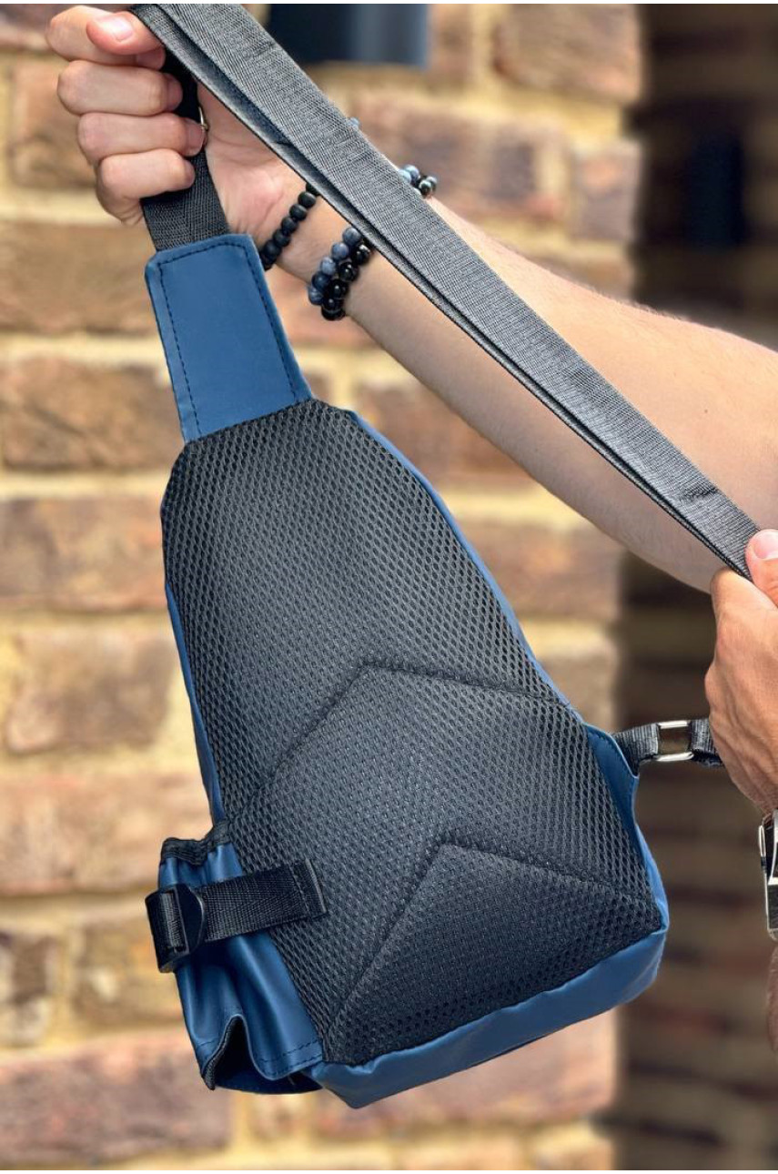 Сумка чоловіча через плече з екошкіри темно-синього кольору 534 184465