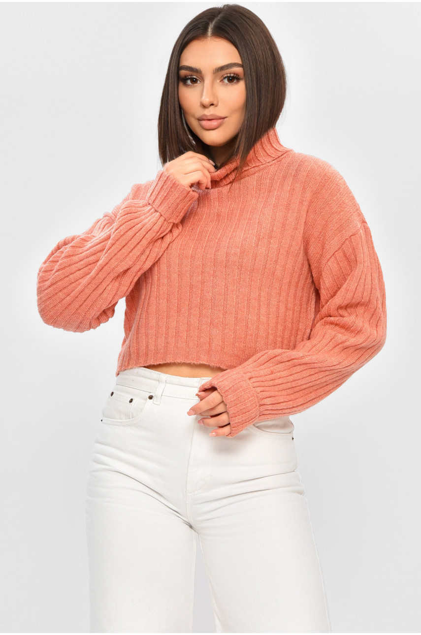 Свитер женский вязаный укороченный розового цвета 175 184511