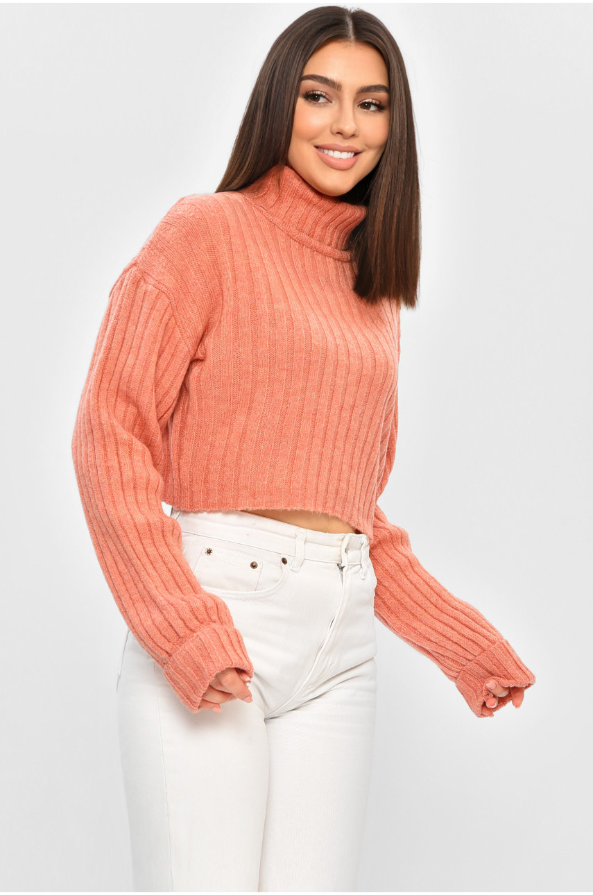 Свитер женский вязаный укороченный розового цвета 175 184511