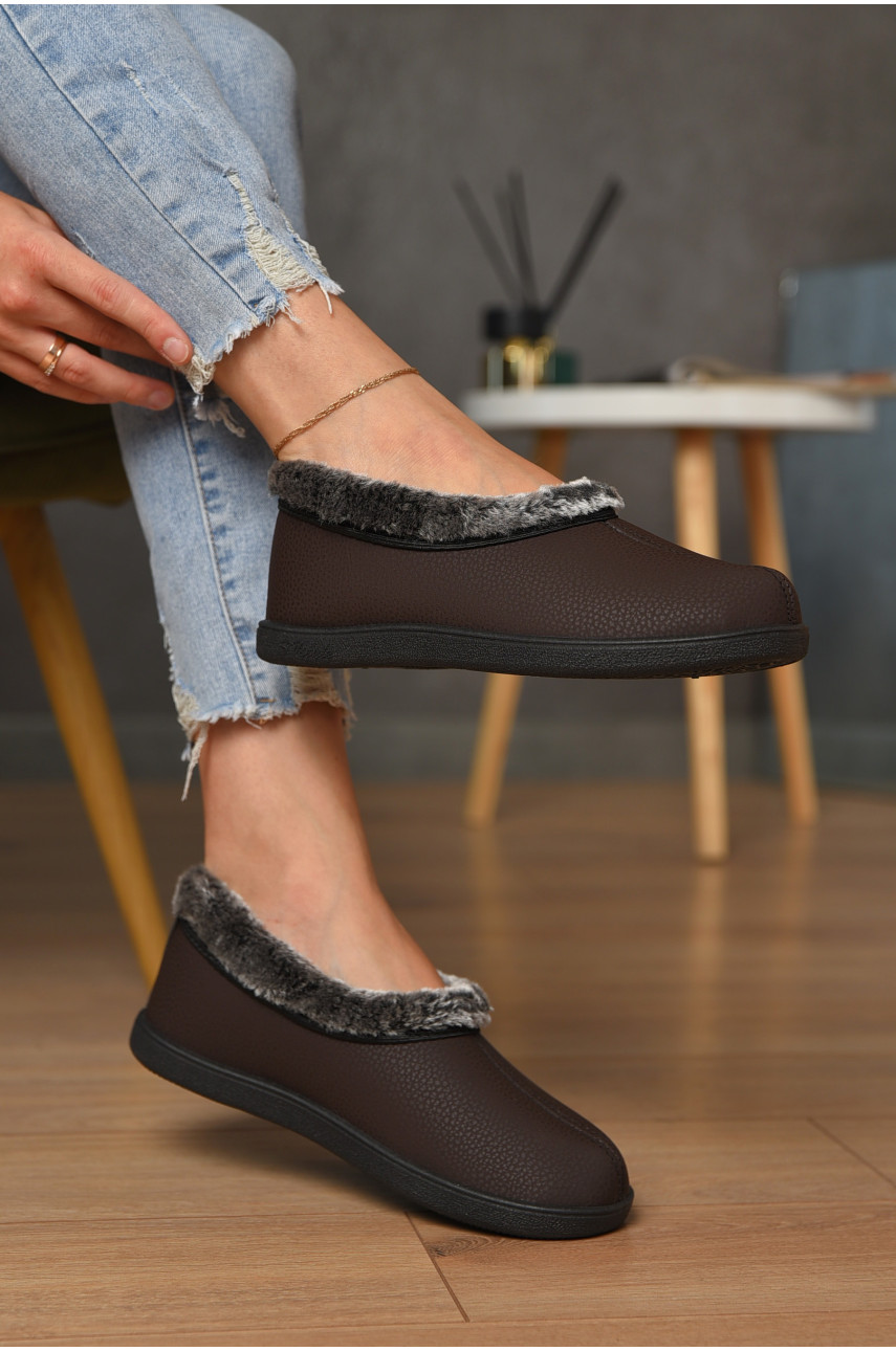 Капці жіночі на хутрі коричневого кольору з візерунком 2205 184540