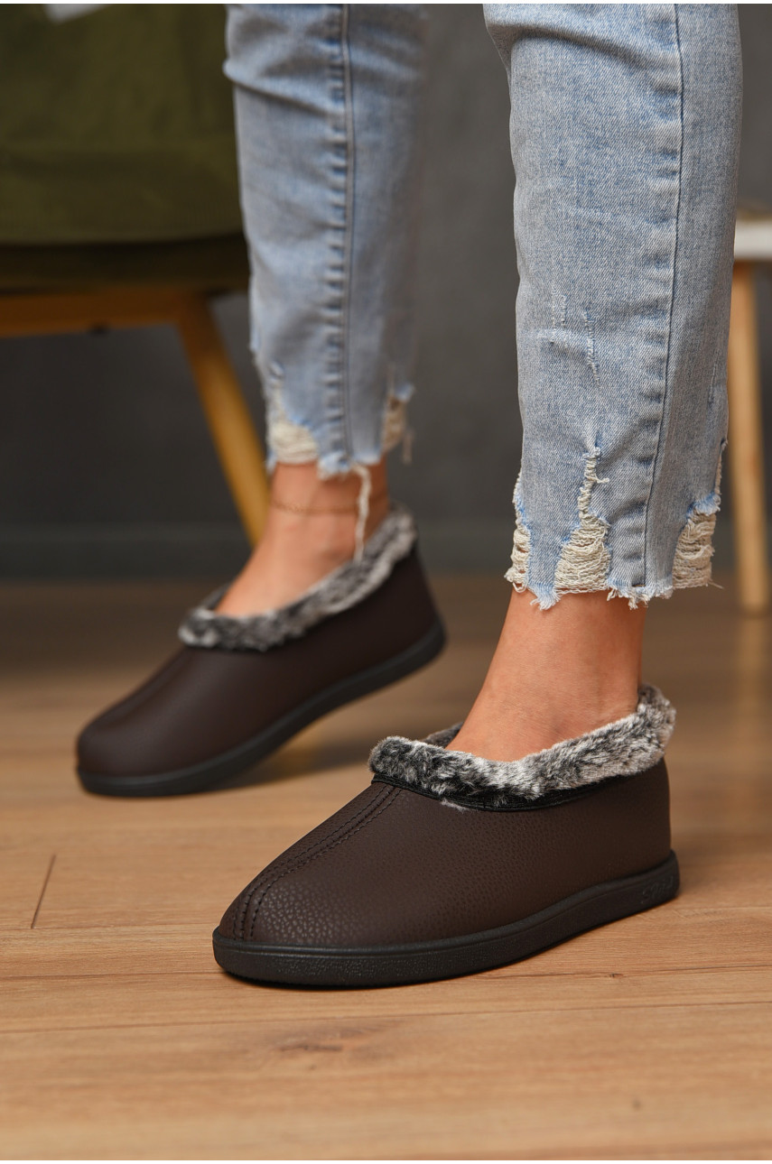 Капці жіночі на хутрі коричневого кольору з візерунком 2205 184540