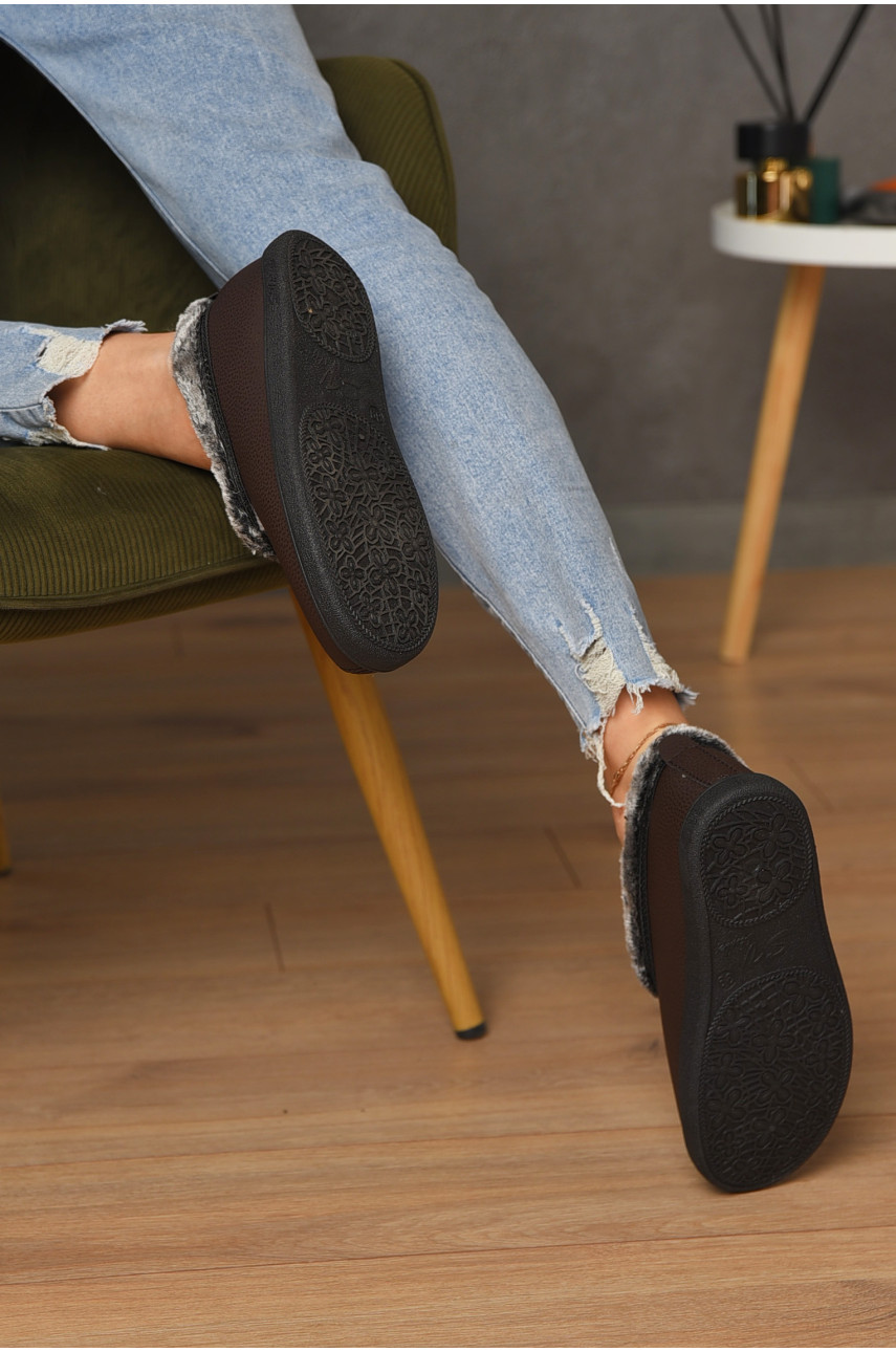 Капці жіночі на хутрі коричневого кольору з візерунком 2205 184540