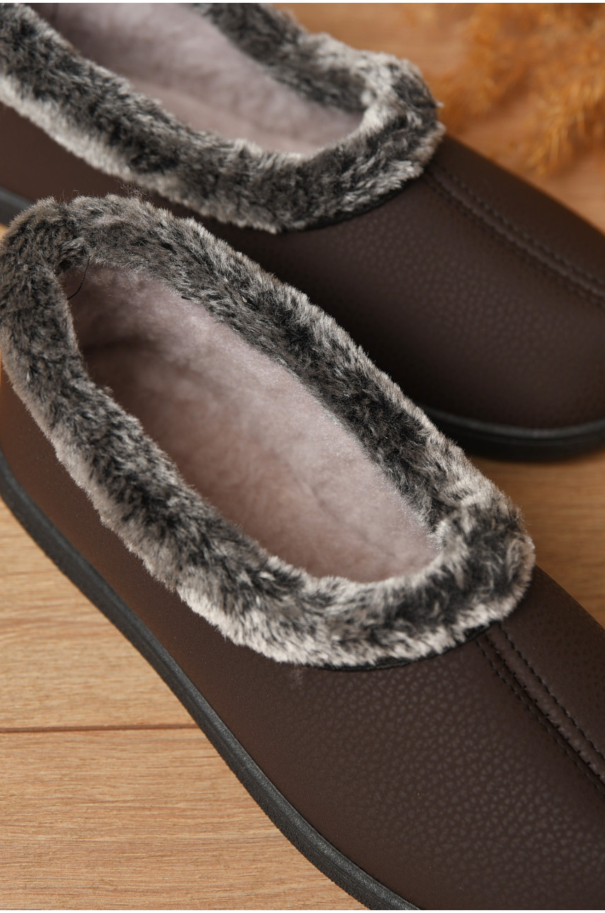 Капці жіночі на хутрі коричневого кольору з візерунком 2205 184540