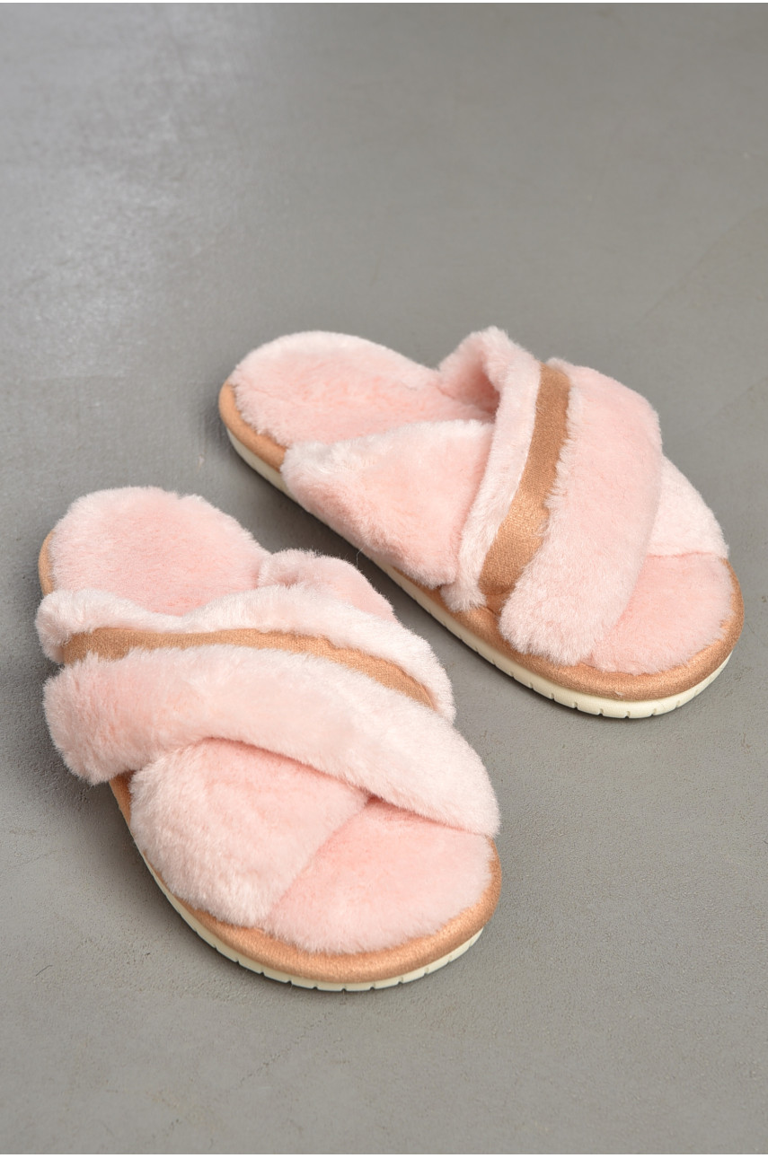 Капці домашні жіночі хутряні рожевого кольору 618 184661