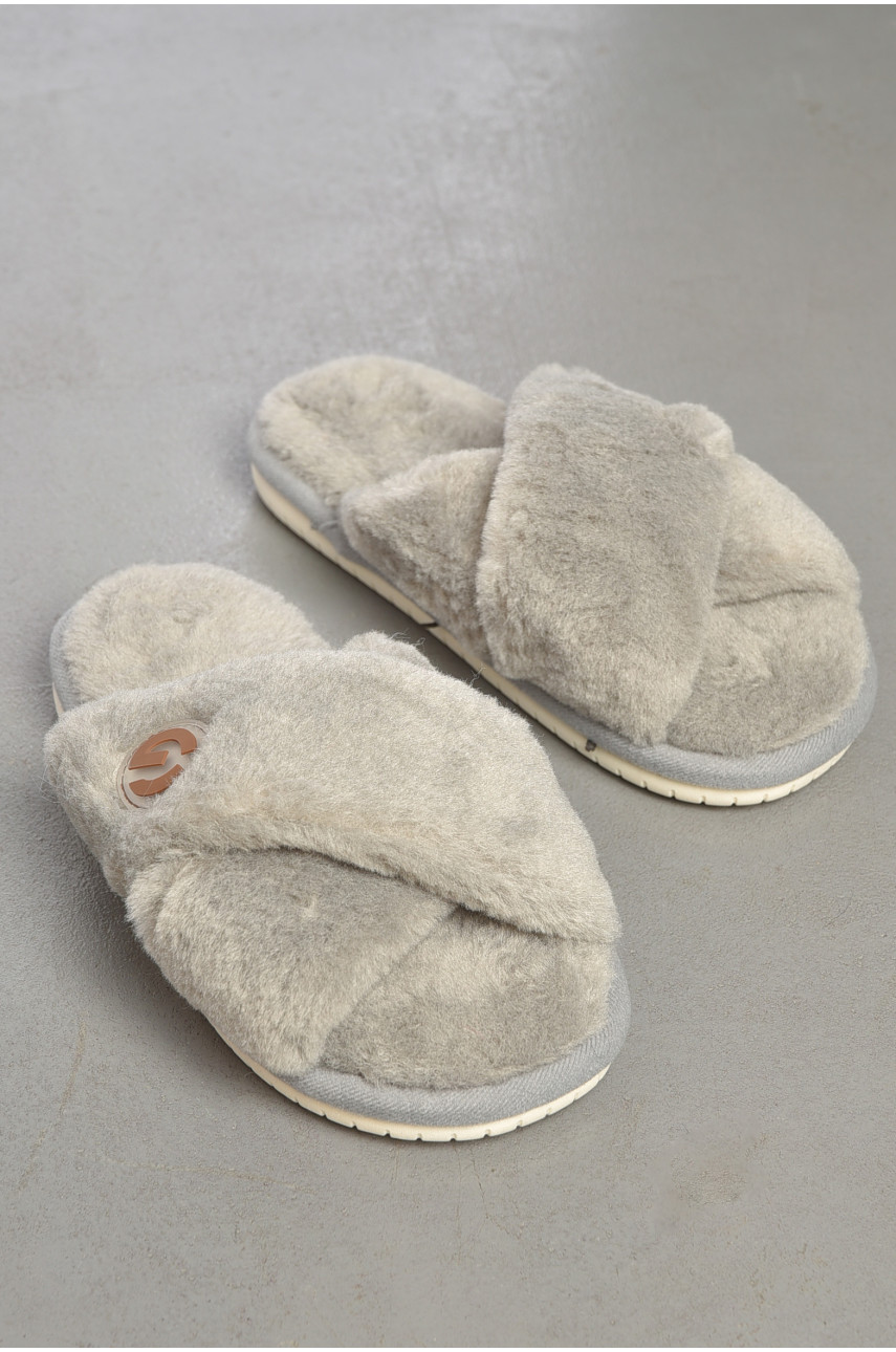 Тапочки домашние женские меховые серого цвета 619 184708 Тапочки домашние женские меховые серого цвета 619 184708